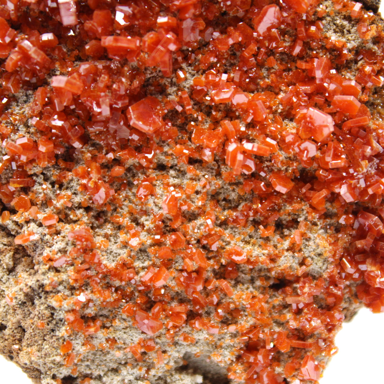 Découvrez la vanadinite : un minéral aux cristaux hexagonaux d'un rouge éclatant