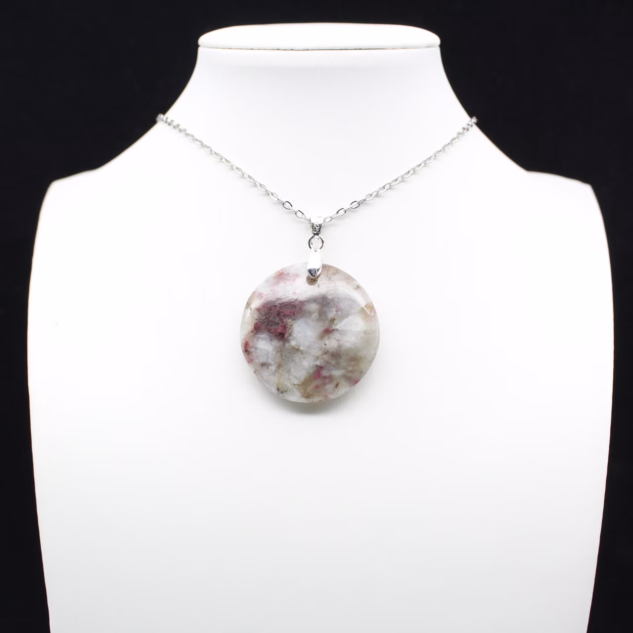 Pendentif rond à inclusion de Tourmaline rose