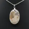 Pendentif ovale en agate fleur - 1