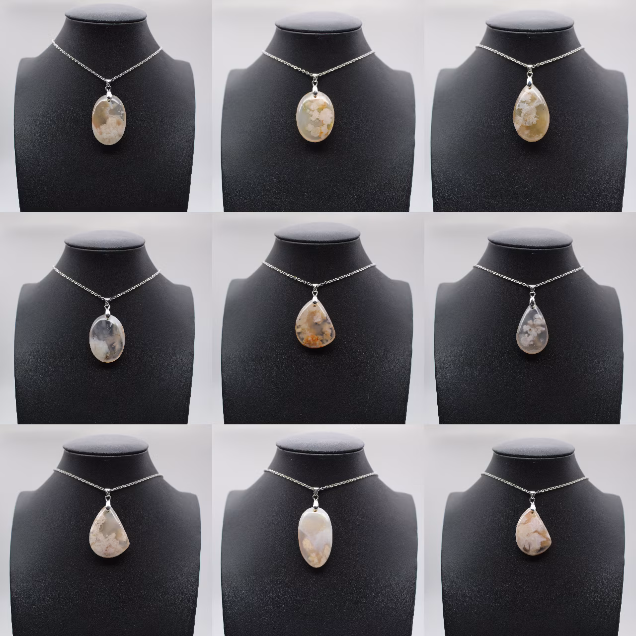 Pendentif ovale en agate fleur