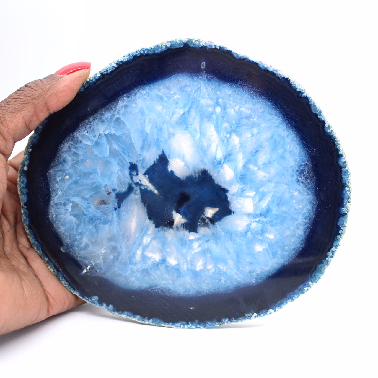 Tranche d’agate bleue du Brésil pour collection minérale