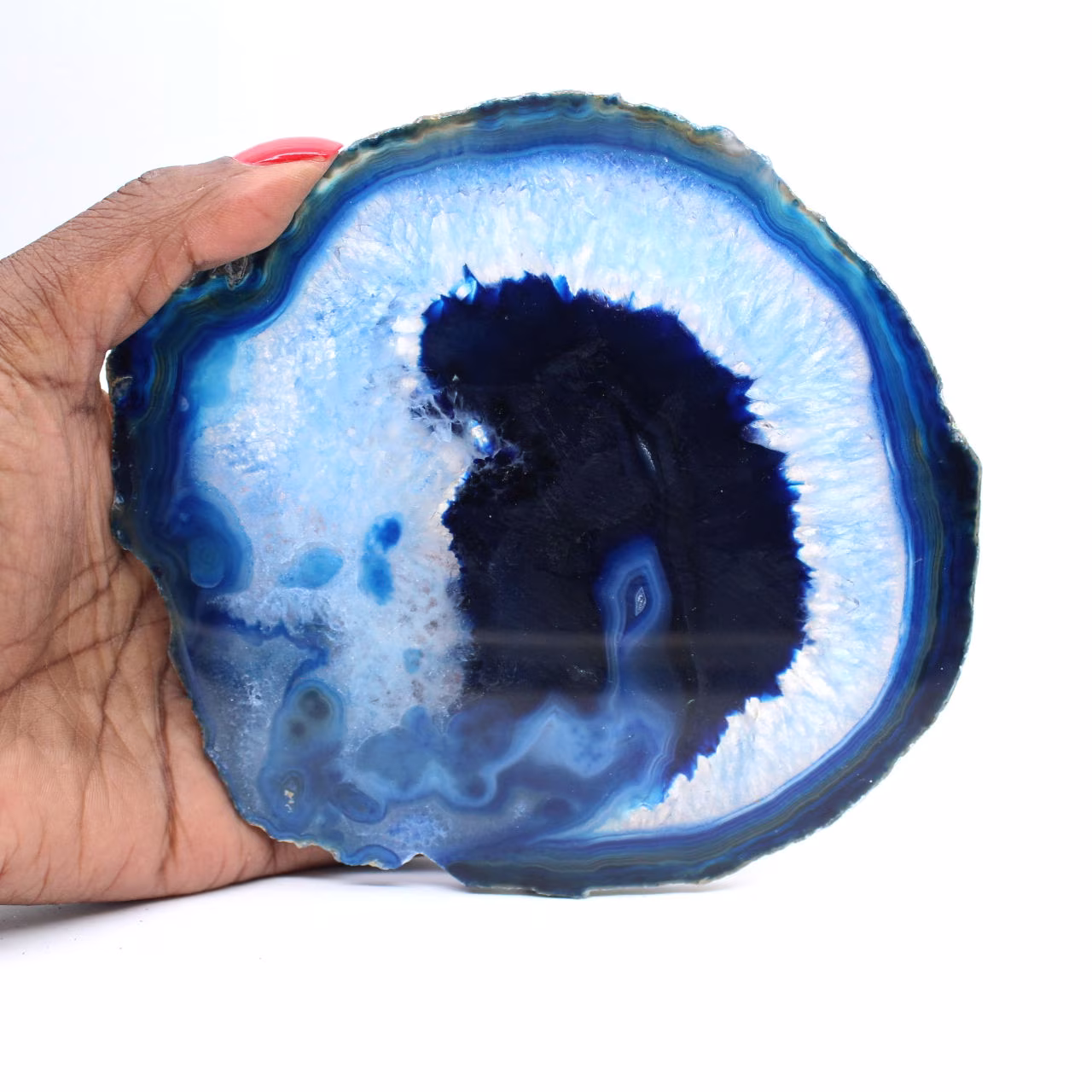 Agate bleue en tranche polie pour décoration et étude